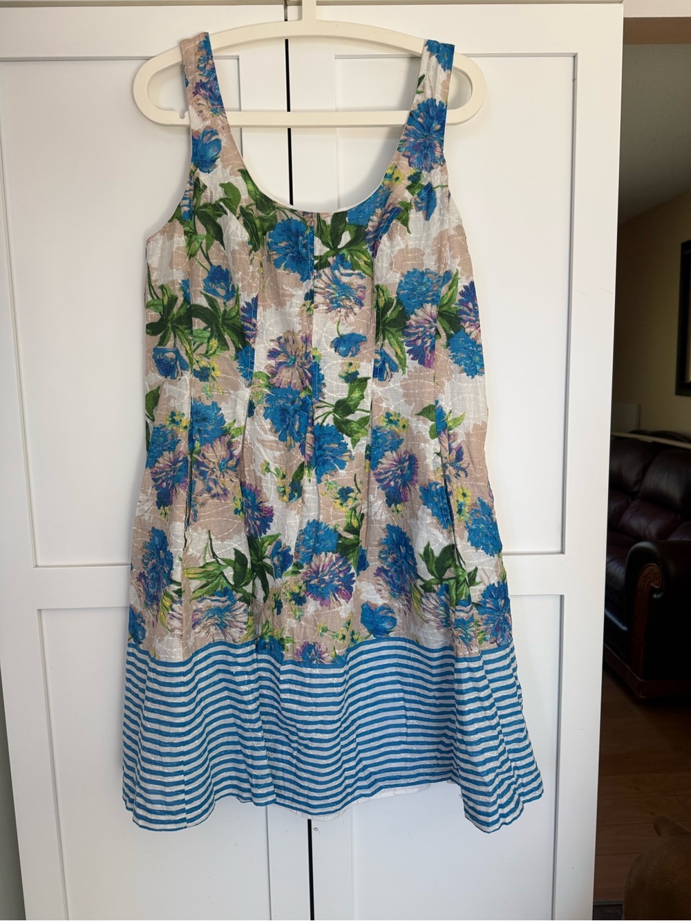 Nine West Blue Floral Tank Dress with Striped Hem